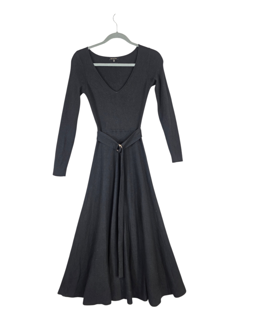 Massimo Dutti Wool knitted Long-Sleeve V-Neck Belted Maxi Dress